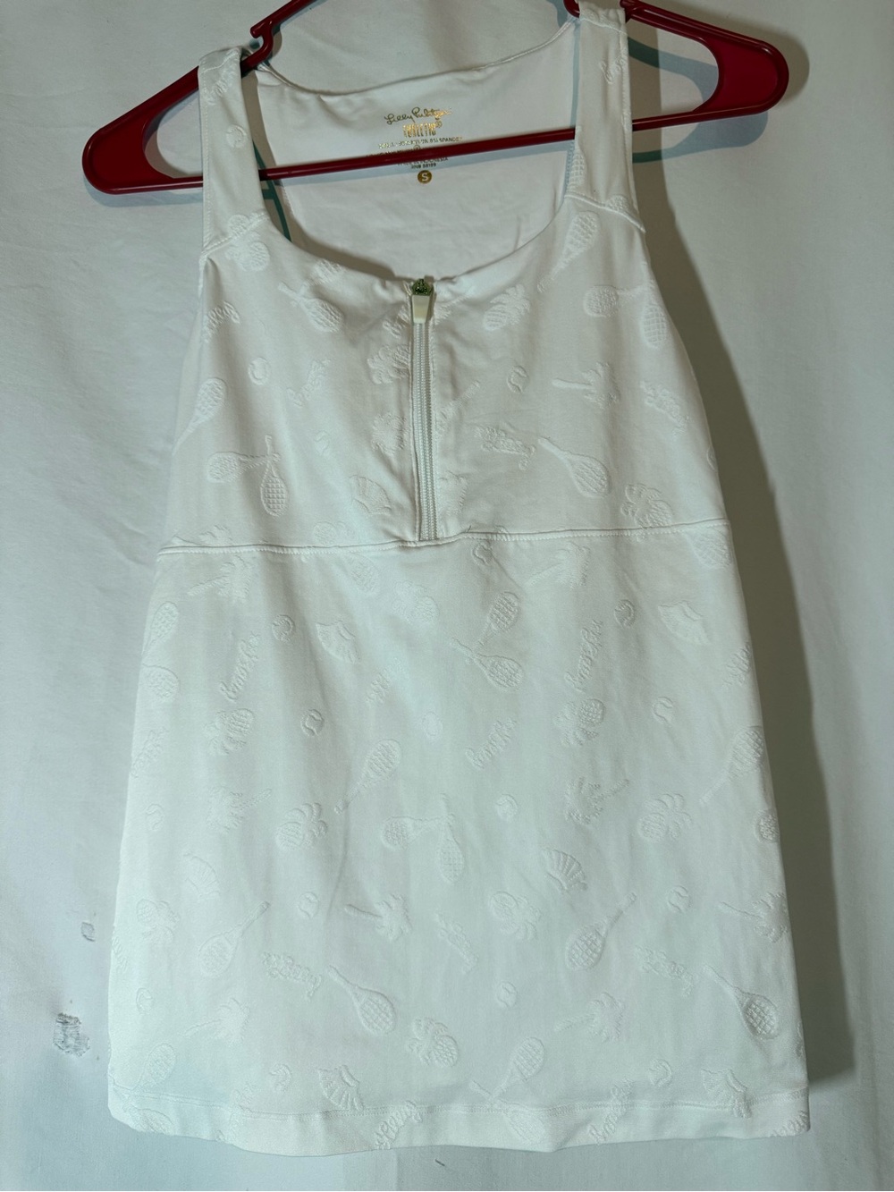 Lilly Pulitzer Luxletic Tennis Tank Top S White Jacquard Built In Bra Zip